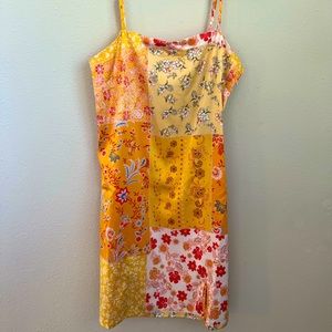 Yellow Pattern Silk Feel Slip Dress